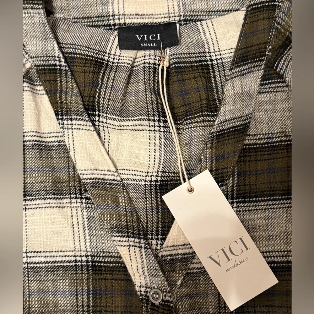 🌟VICI New with tags Dylin Plaid Wrap Tie Midi Shirt Dress
Size S | Olive Multi - Picture 7 of 11